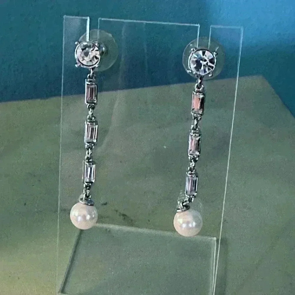 Gorgeous Dressy Rhinestone & Pearl Drop Earrings